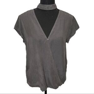 Cloth & Stone Tencel Chocker Surplice Neck Women Gray Top Sz Small